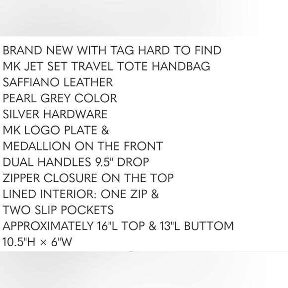 Michael Kors Jet Set Tote Light Gray New with tags! - Picture 11 of 13